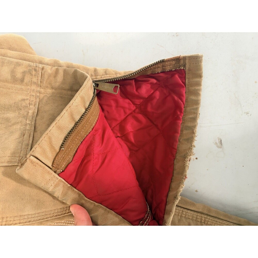 Vintage Carhartt Bibs Overalls Brown Double Knee Lined Canvas Kids M Seasoned - Picture 8 of 8